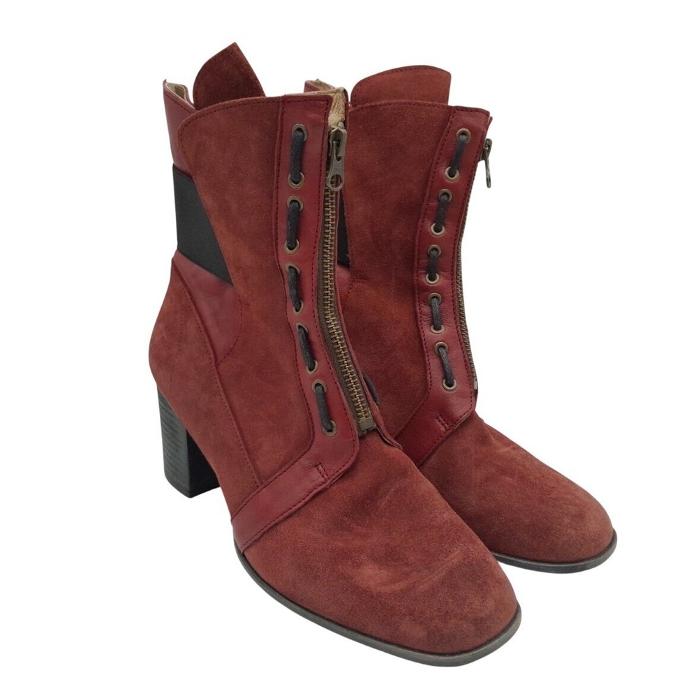 Casta Womens Red Leather High Heel Suede Boots Women's Size EU 40 US 9-9.5